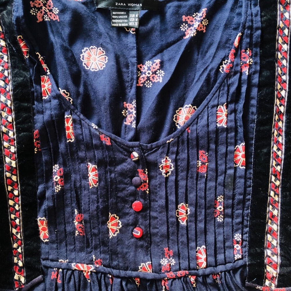Zara Boho Navy Red Dress - Picture 5 of 10